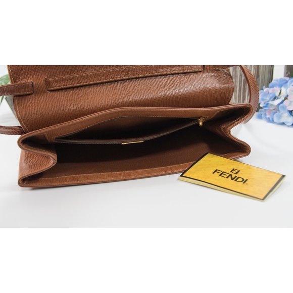Fendi 1980s Vintage Caramel Leather Flap Crossbody - Picture 7 of 10